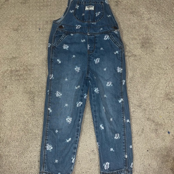 OshKosh B’Gosh overalls with floral print girls baby size 4T jeans denim - Picture 2 of 7